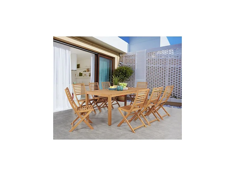 Ensemble repas de jardin 6 a 8 personnes - Table extensible + 6 chaises - Eucalyptus FSC