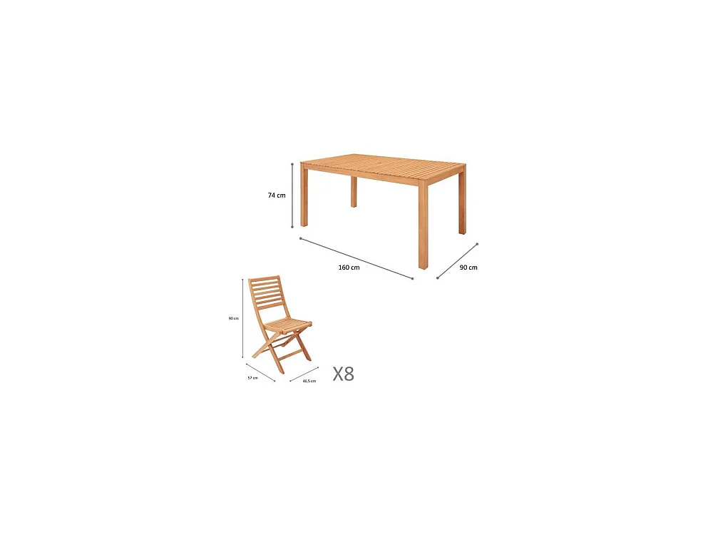 Ensemble repas de jardin 6 a 8 personnes - Table extensible + 6 chaises - Eucalyptus FSC