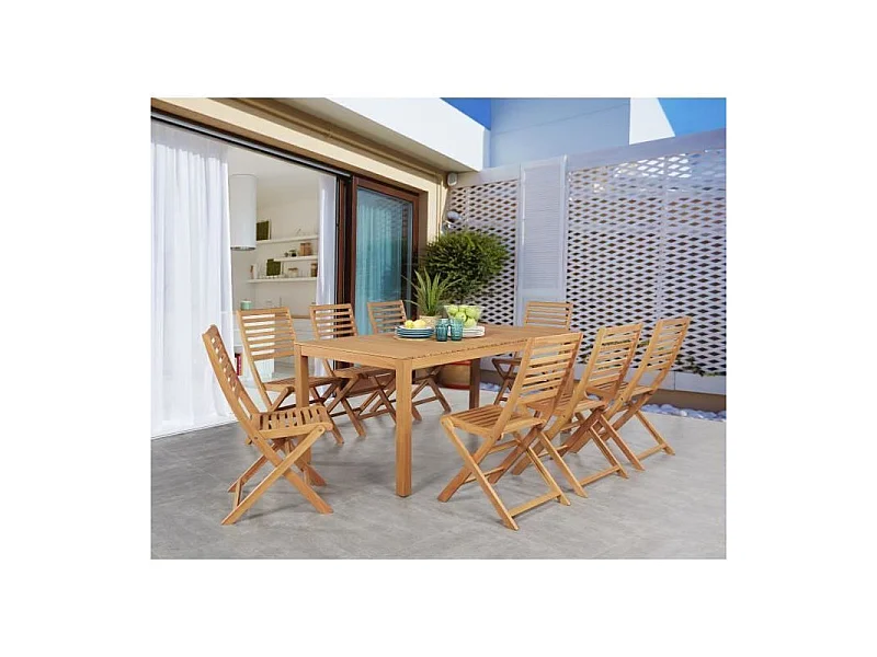 Ensemble repas de jardin 6 a 8 personnes - Table extensible + 6 chaises - Eucalyptus FSC