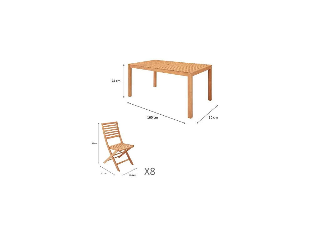 Ensemble repas de jardin 6 a 8 personnes - Table extensible + 6 chaises - Eucalyptus FSC