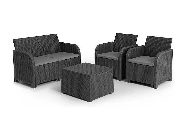 Tuinmeubelset met opbergbox - kunsthars - Allibert van KETER - 4 personen - SanRemo - Grafietgrijs