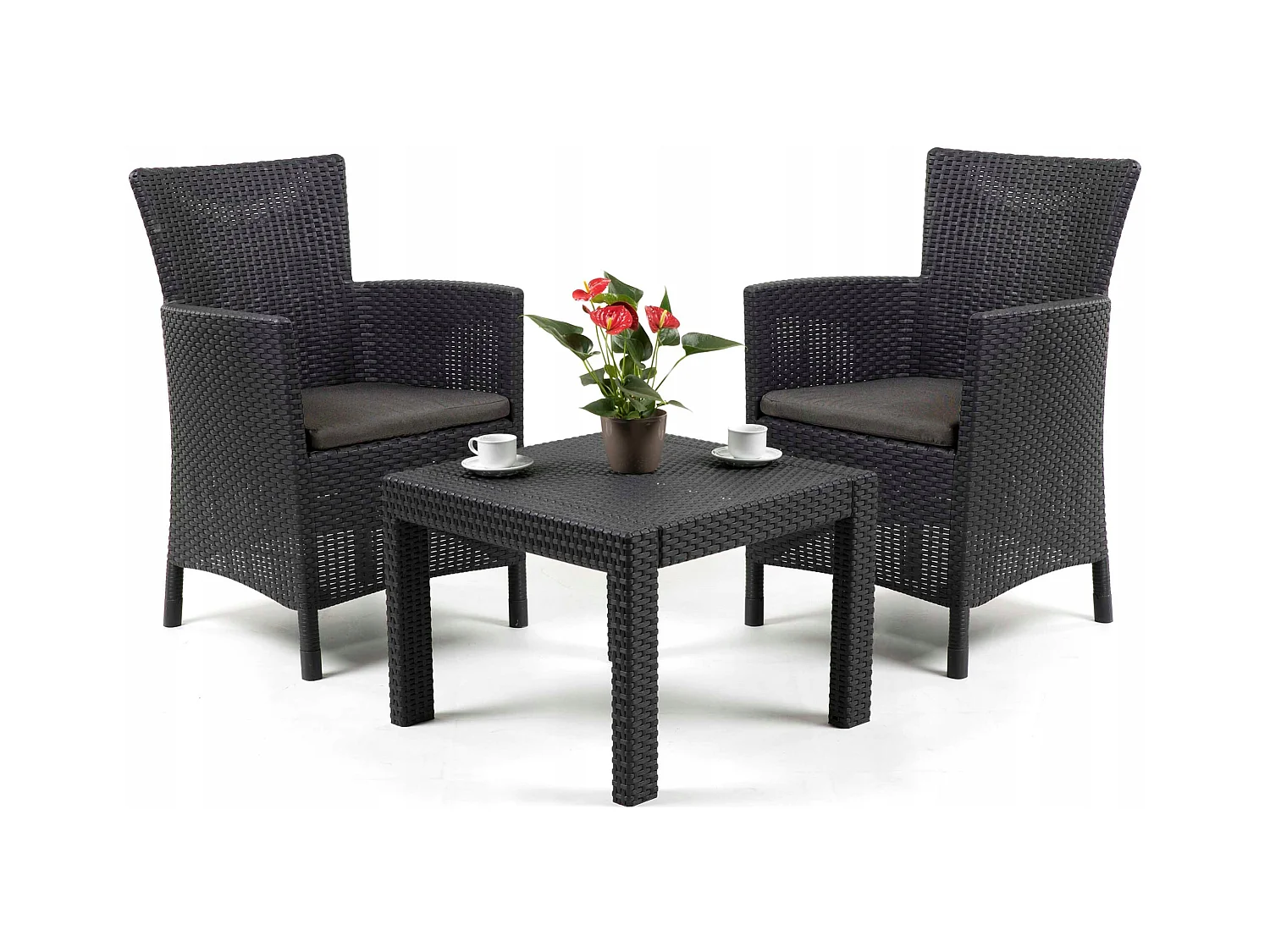 Allibert 219992 Conjunto de salón Rosario Balcón 2 x silla y 1 x mesa, aspecto ratán, plástico, grafito