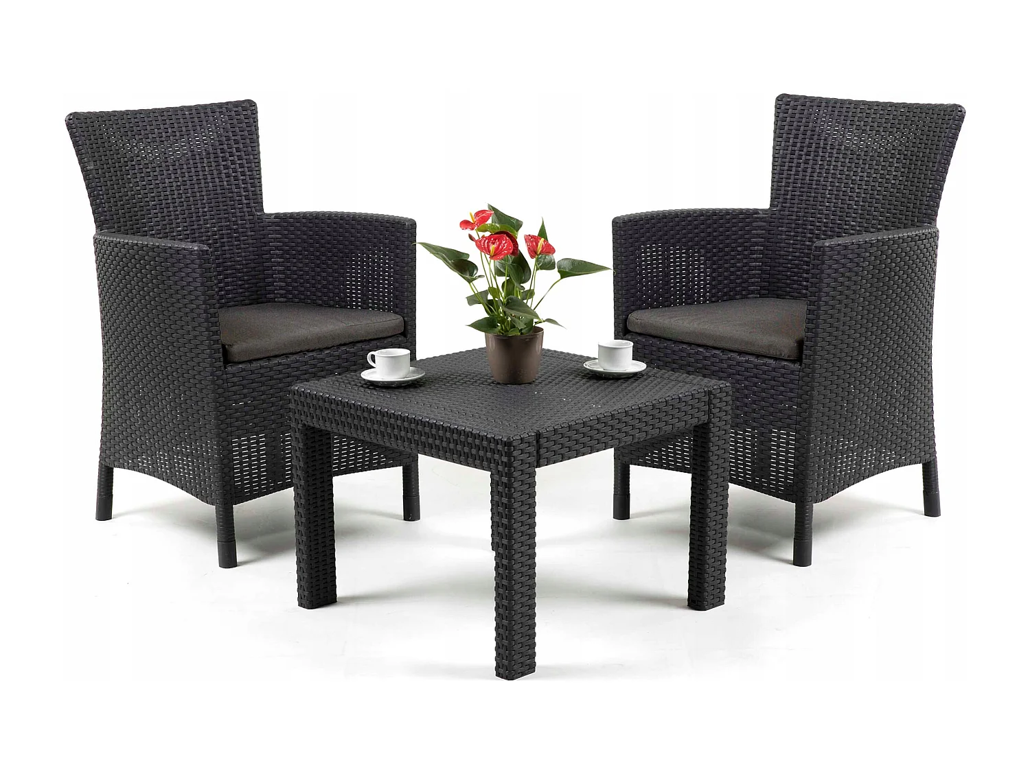 Allibert 219992 Loungeset Rosario Balcony 2 x stoel en 1 x tafel, rotanlook, kunststof, grafiet