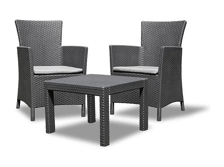 Allibert 219992 Set da salotto Rosario Balcony 2 sedie e 1 tavolo, effetto rattan, plastica, grafite