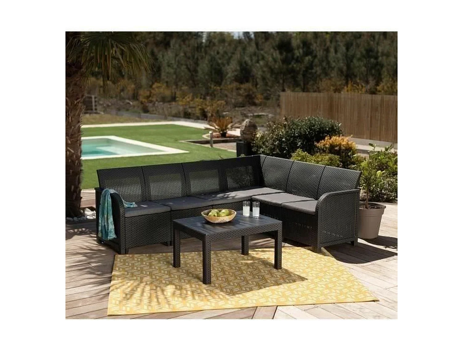 Tuinmeubelen - kunsthars met gevlochten rotanlook - Allibert van KETER - 6 personen - SanRemo - Grafietgrijs
