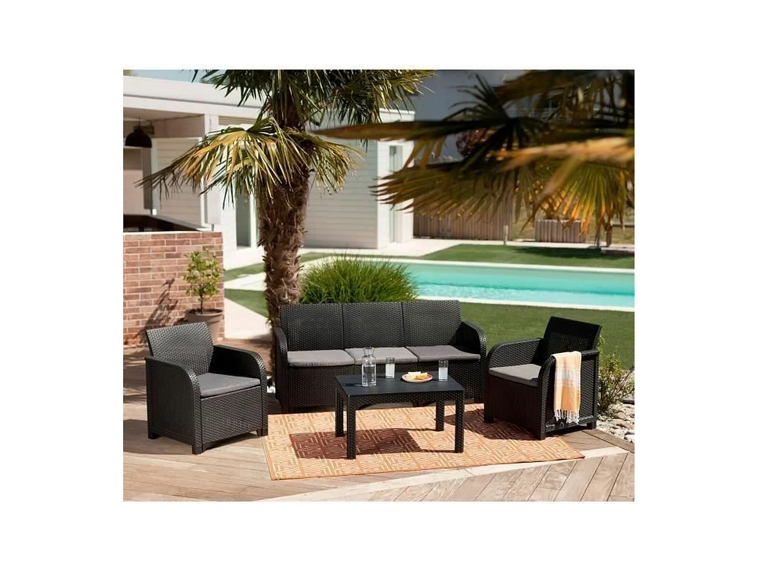 Salon de jardin - en résine imitation rotin tressé - Allibert by KETER