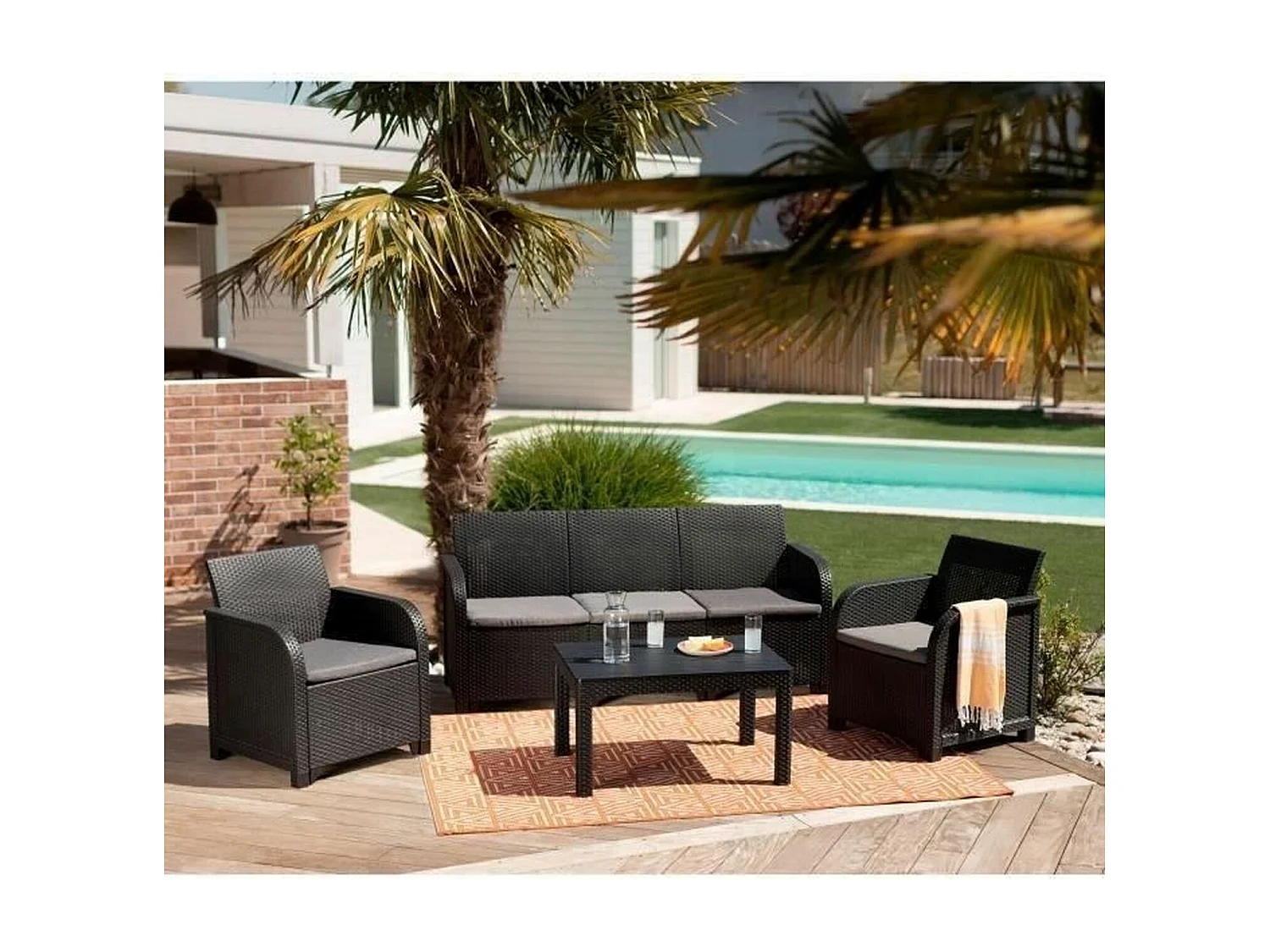 Salon de jardin - en résine imitation rotin tressé - Allibert by KETER