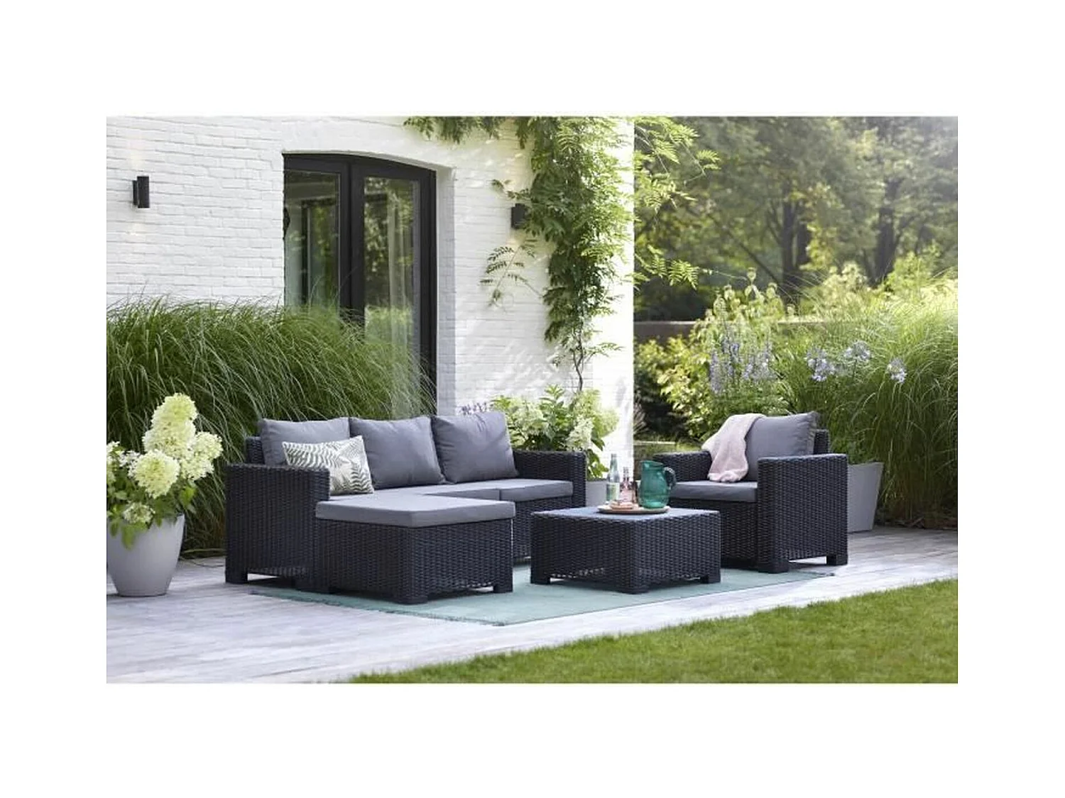 Mobile da giardino in resina simil rattan intrecciato per 5 persone Grigio grafite