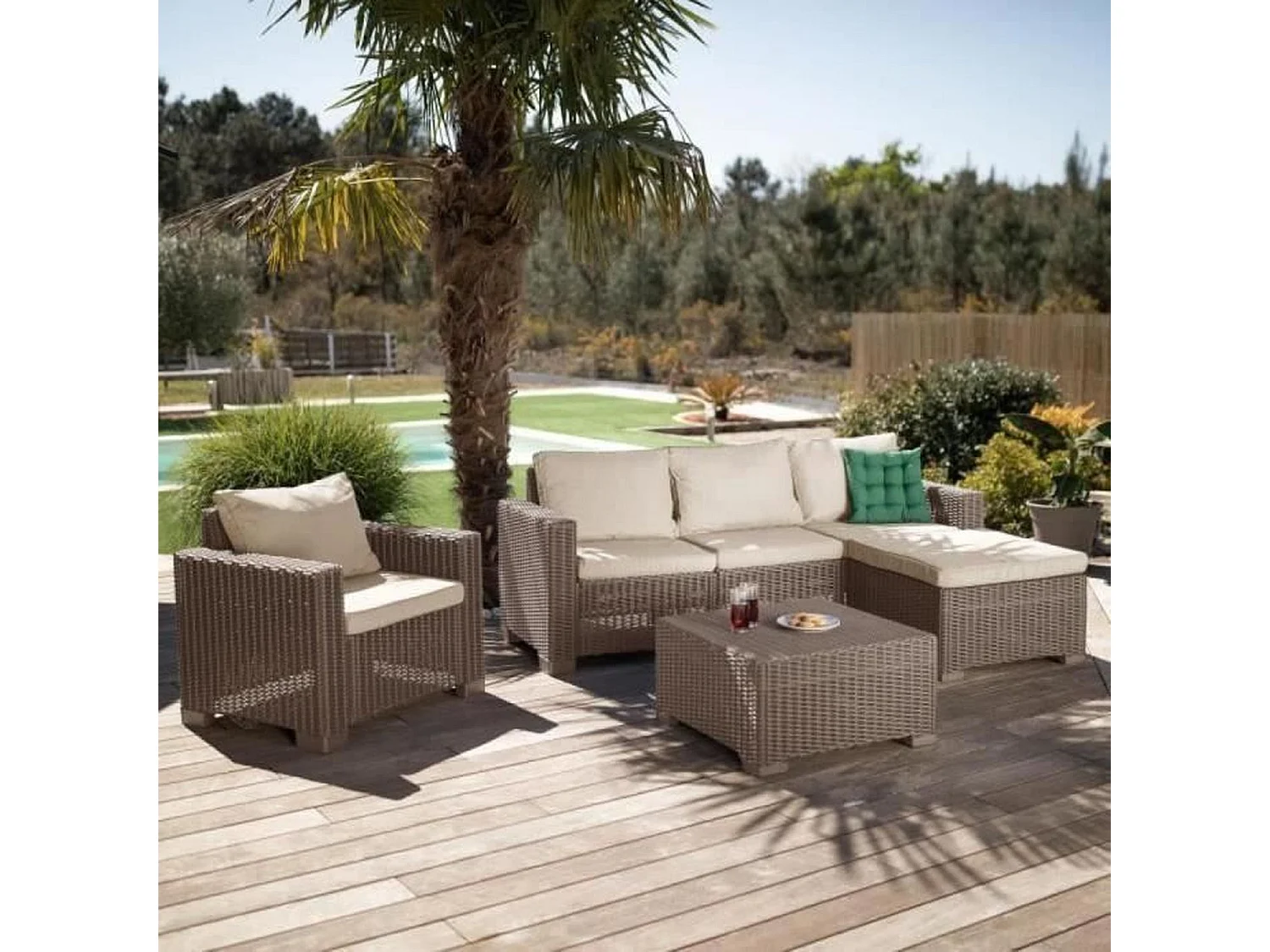 Salon de jardin - en résine imitation rotin tressé - Allibert by KETER