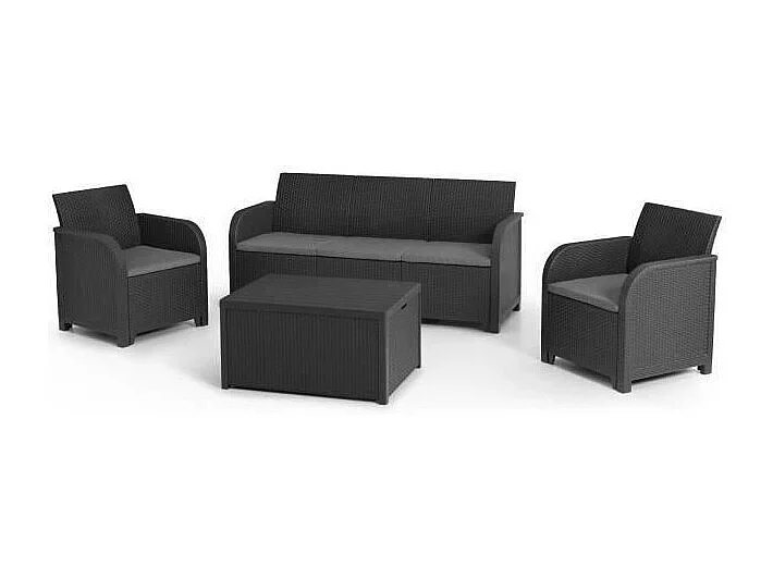 SanRemo 5PersonenGartenmöbelSet aus geflochtenem Kunstharz mit RattanEffekt – Graphitgrau