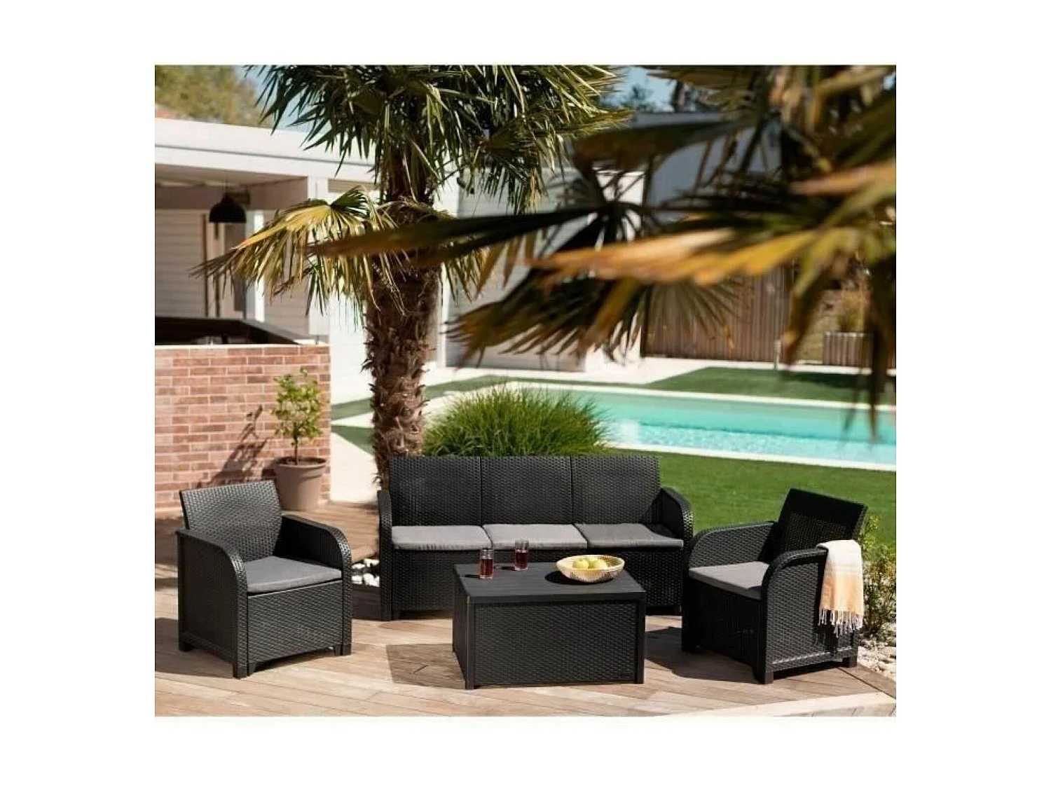 Salon de jardin - en résine imitation rotin tressé - Allibert by KETER