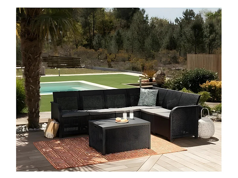 Set da giardino in resina intrecciata grigio scuro 6 posti con tavolino - ALLIBERT by KETER