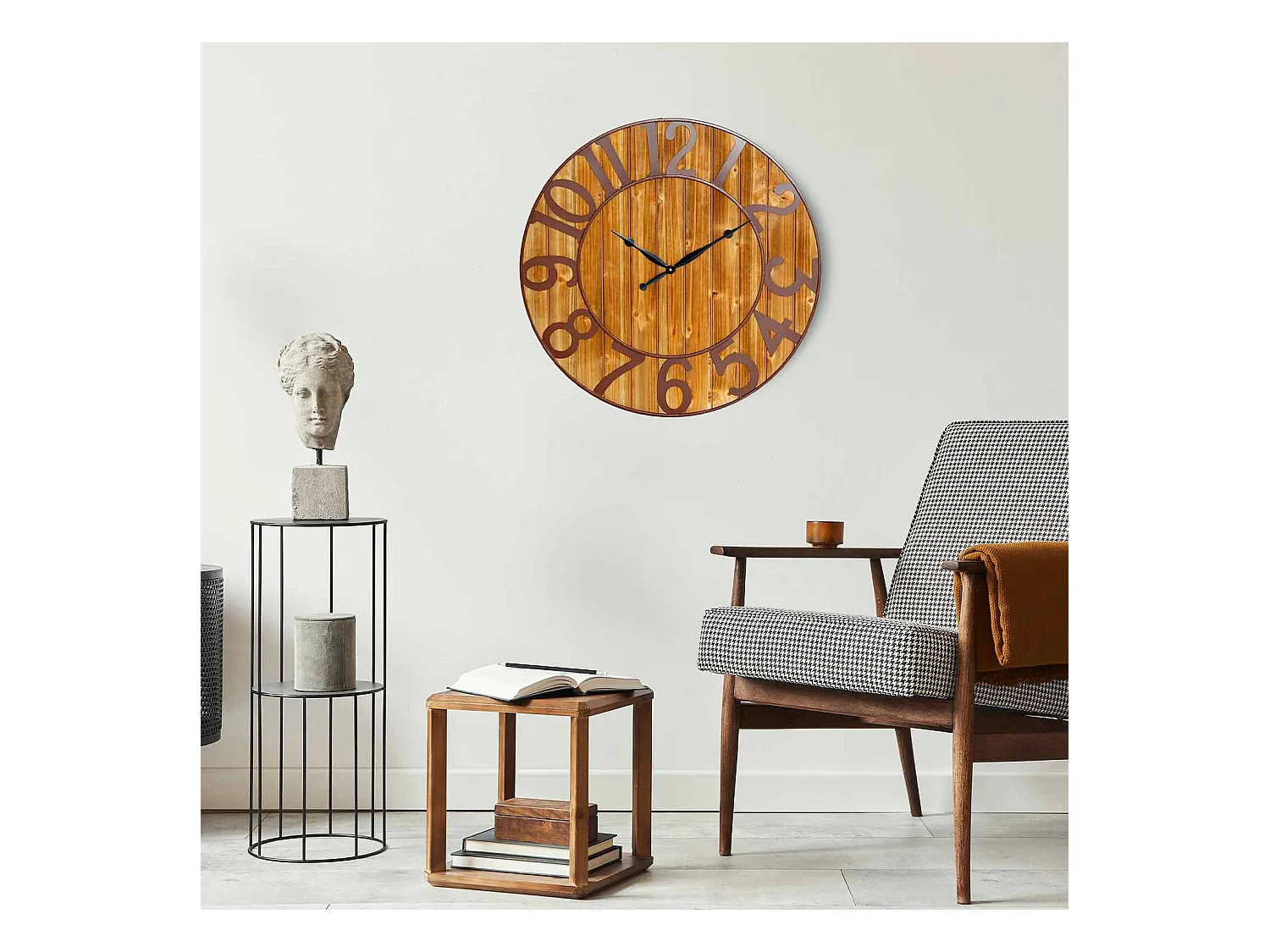 Reloj de Pared Vintage Negro/Madera Oscura Ø80cm O91