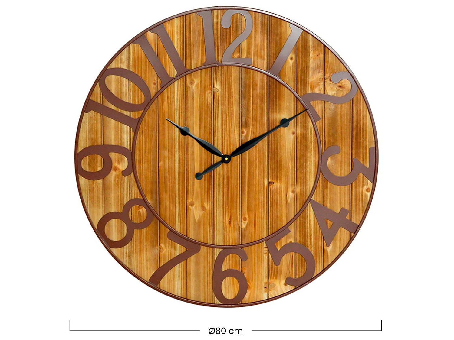Reloj de Pared Vintage Negro/Madera Oscura Ø80cm O91