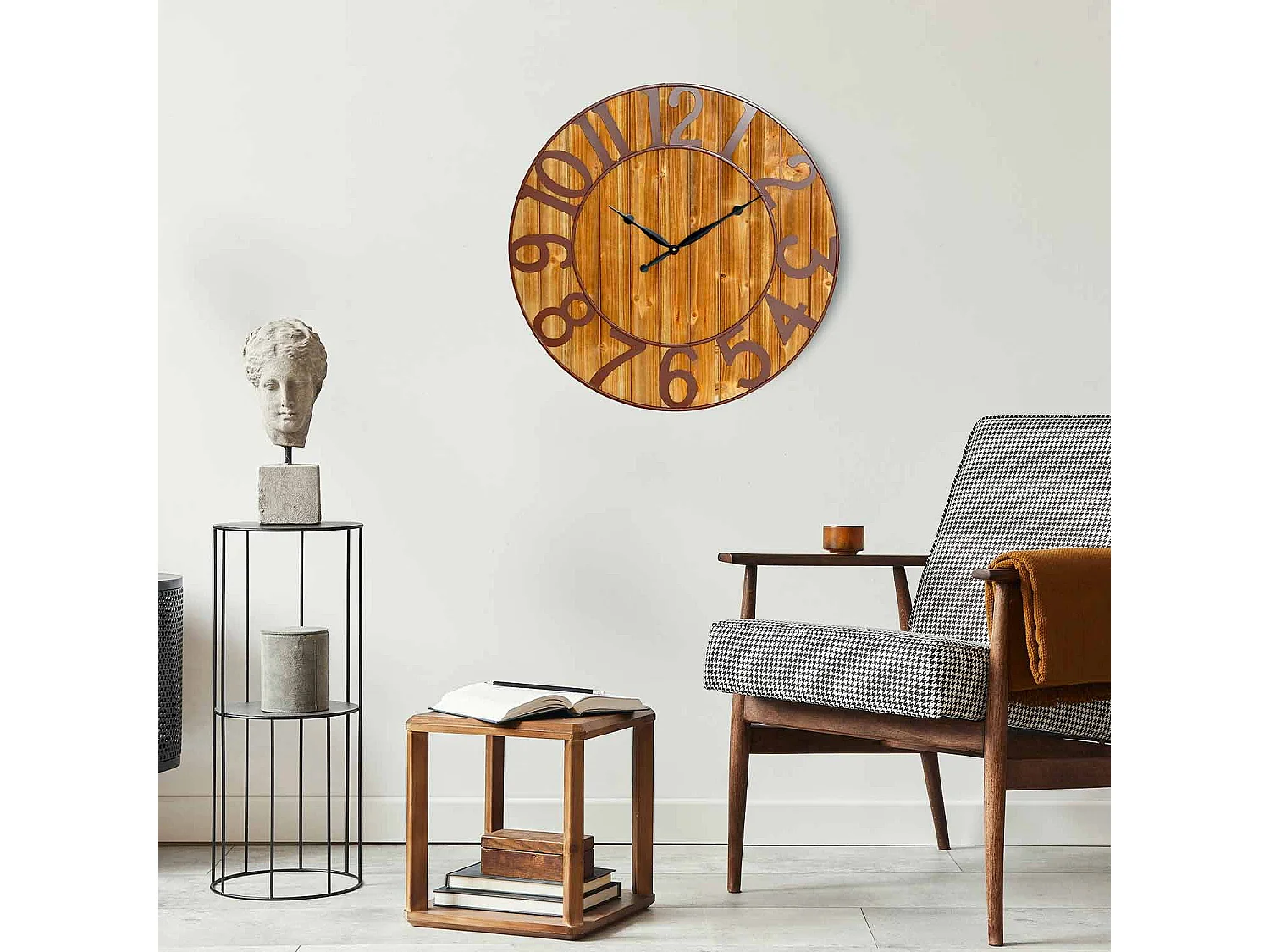 Reloj de Pared Vintage Negro/Madera Oscura Ø80cm O91