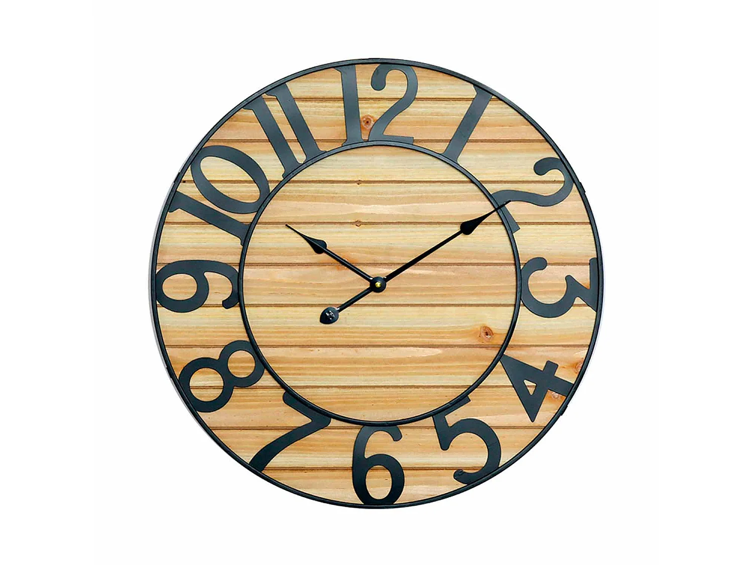 Horloge murale vintage noir/bois clair Ø60cm O91