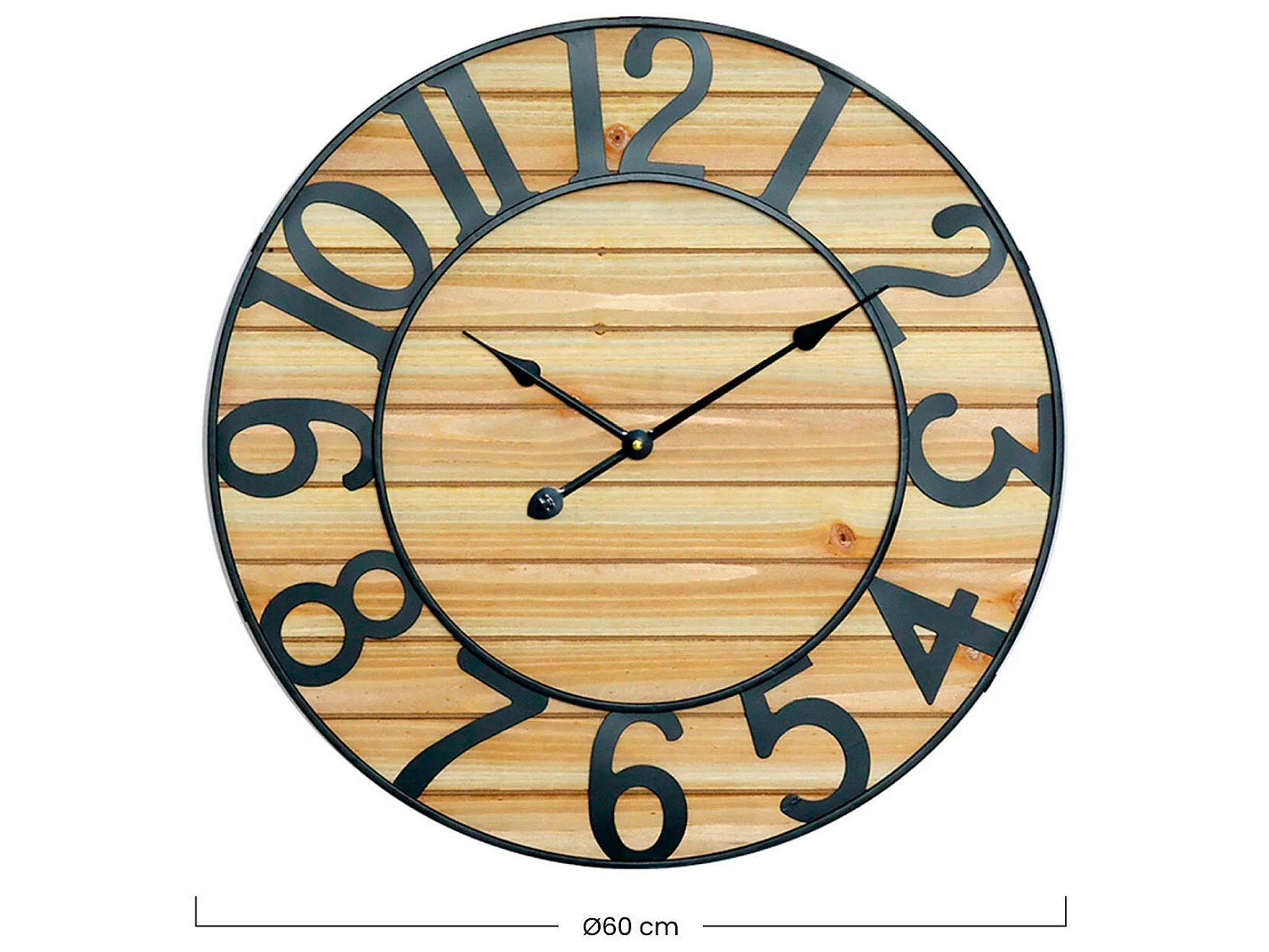 Horloge murale vintage noir/bois clair Ø60cm O91