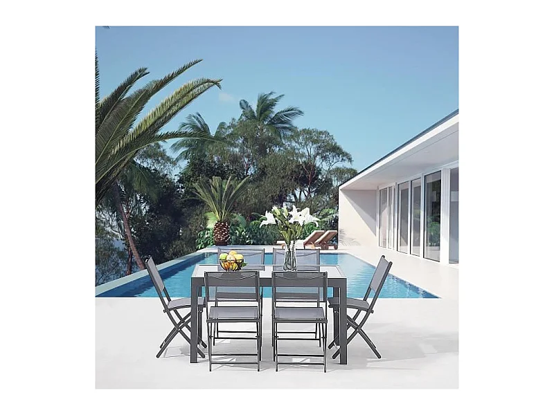 Table de jardin extensible - Structuré en Aluminium et Plateau en verre trempé