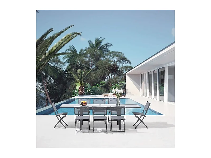Table de jardin extensible - Structuré en Aluminium et Plateau en verre trempé