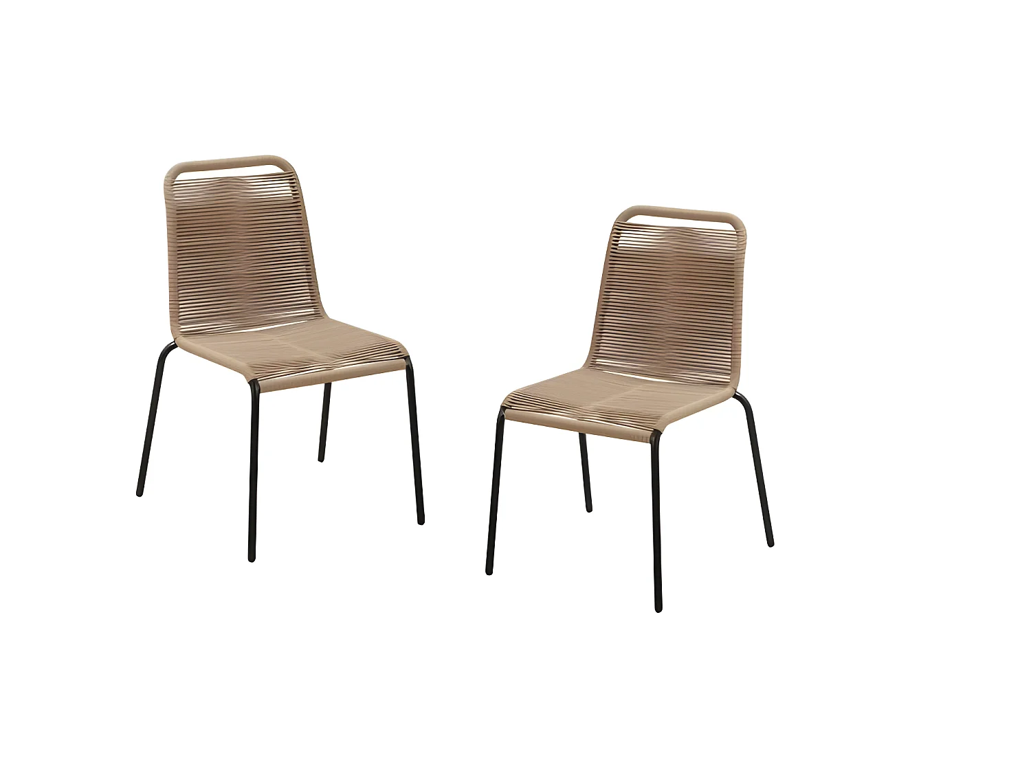 Lot de 2 chaises de jardin - Empilable, Structuré en corde tressée et en Métal