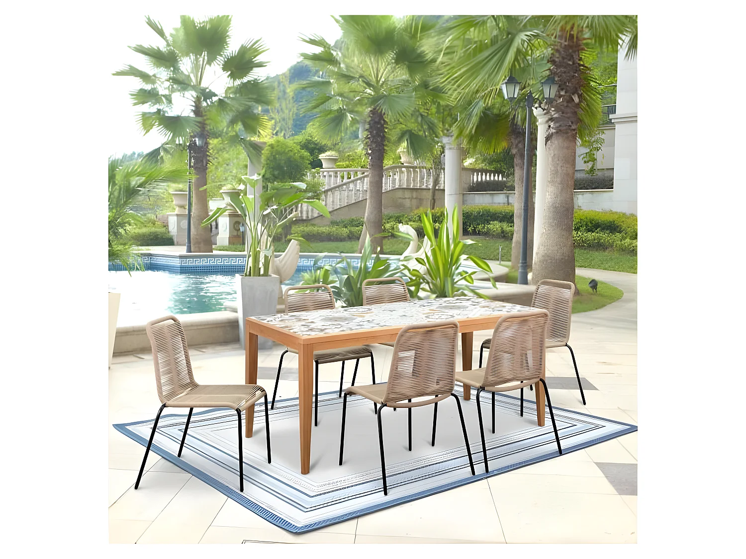 Lot de 2 chaises de jardin - Empilable, Structuré en corde tressée et en Métal