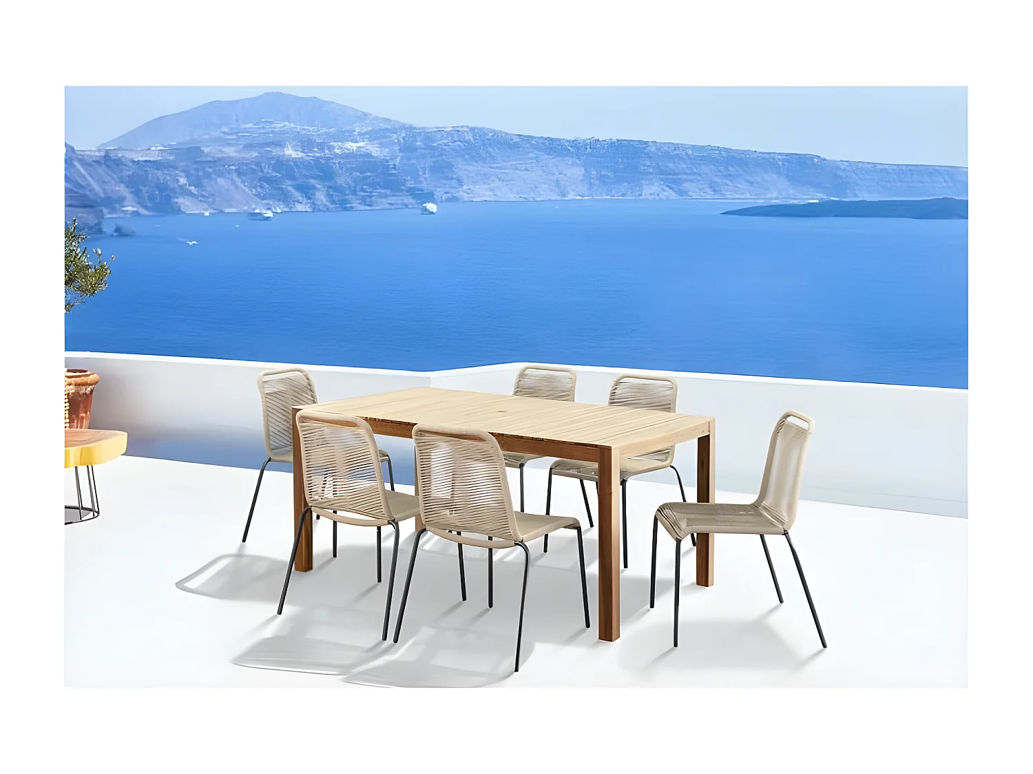 Lot de 2 chaises de jardin - Empilable, Structuré en corde tressée et en Métal