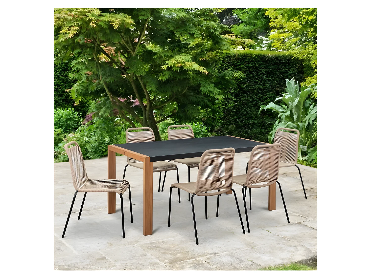 Lot de 2 chaises de jardin - Empilable, Structuré en corde tressée et en Métal