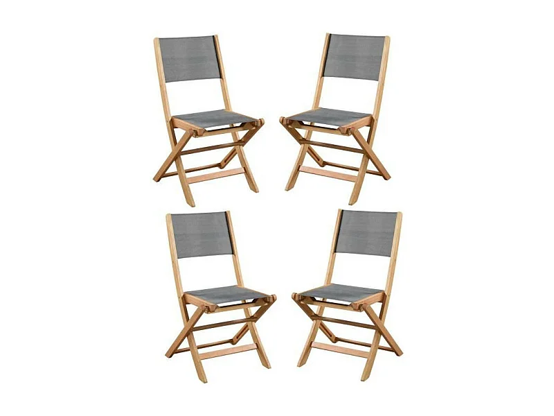 Lot De 4 Chaises De Jardin En Bois D'acacia Et Assise Textilène - Gris