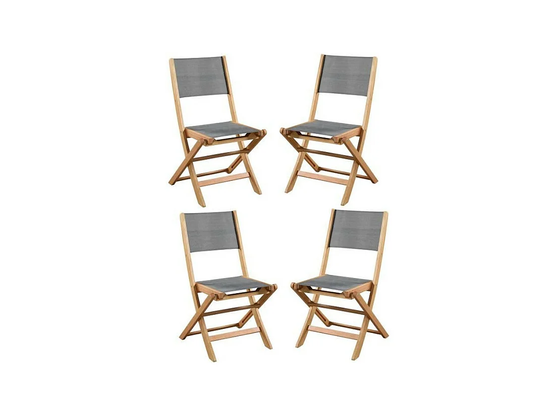Lot De 4 Chaises De Jardin En Bois D'acacia Et Assise Textilène - Gris