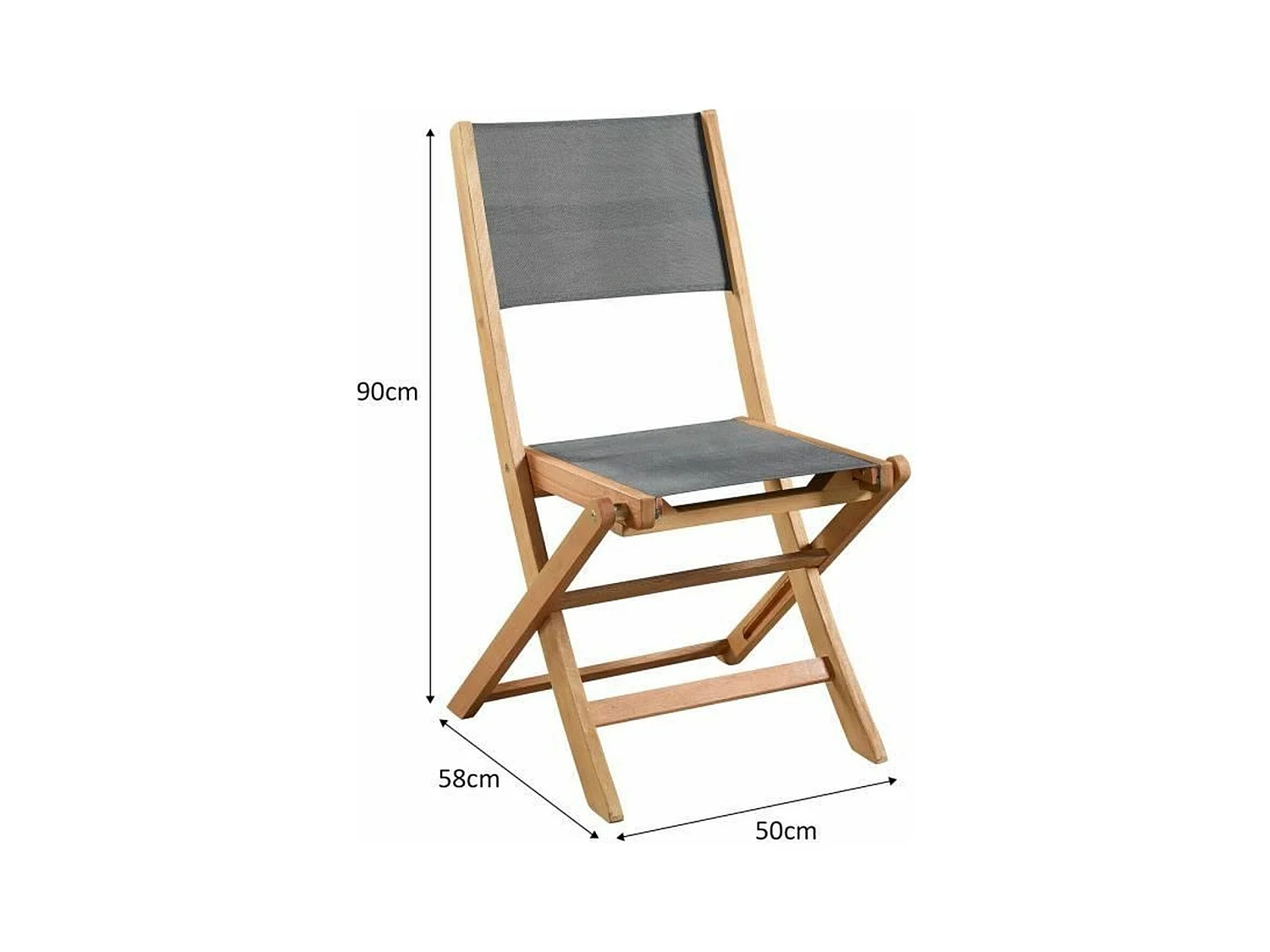 Lot De 4 Chaises De Jardin En Bois D'acacia Et Assise Textilène - Gris