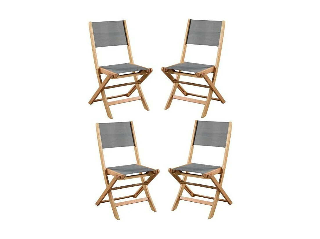 Lot De 4 Chaises De Jardin En Bois D'acacia Et Assise Textilène - Gris