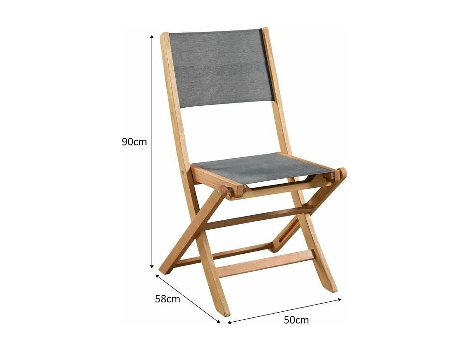 Lot De 4 Chaises De Jardin En Bois D'acacia Et Assise Textilène - Gris