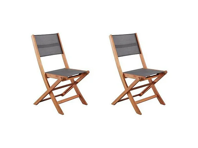 Lot De 2 Chaises De Jardin En Bois D'acacia Et Assise Textilène - Gris