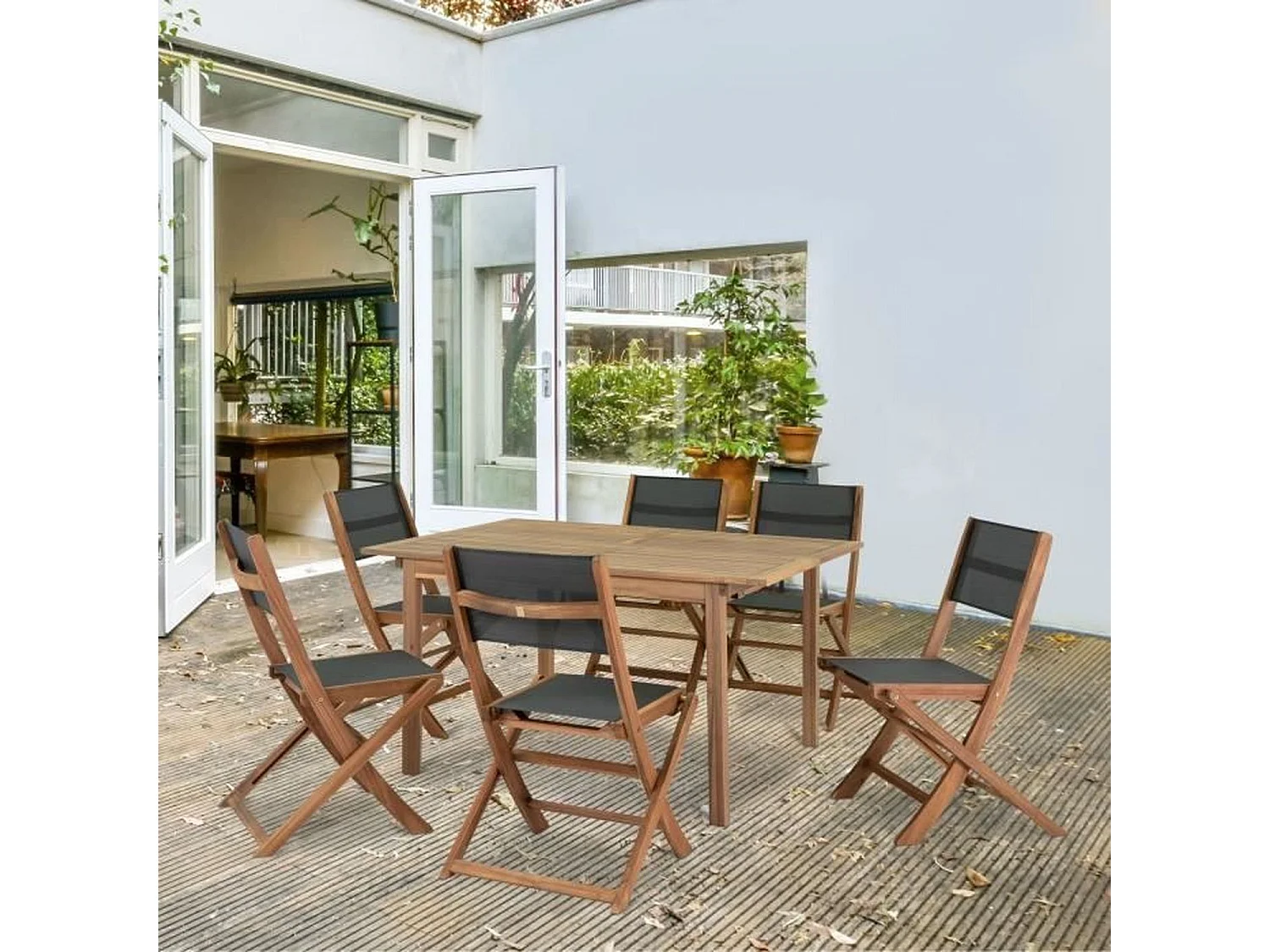 Lot De 2 Chaises De Jardin En Bois D'acacia Et Assise Textilène - Gris