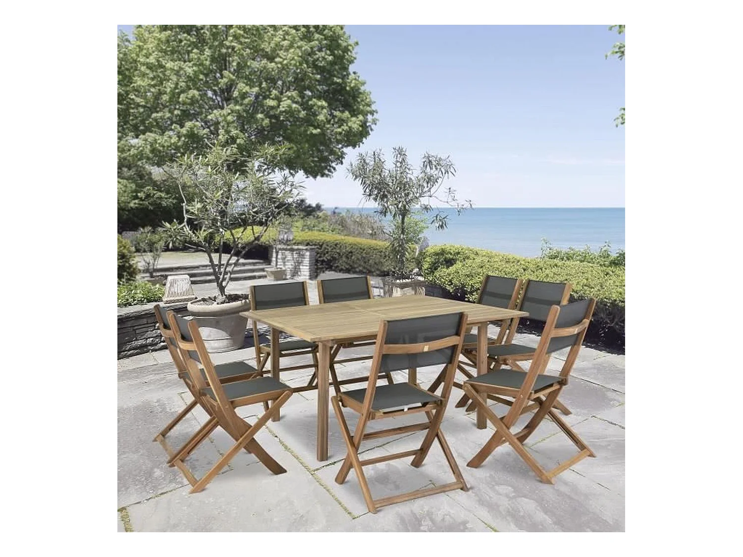 Lot De 2 Chaises De Jardin En Bois D'acacia Et Assise Textilène - Gris