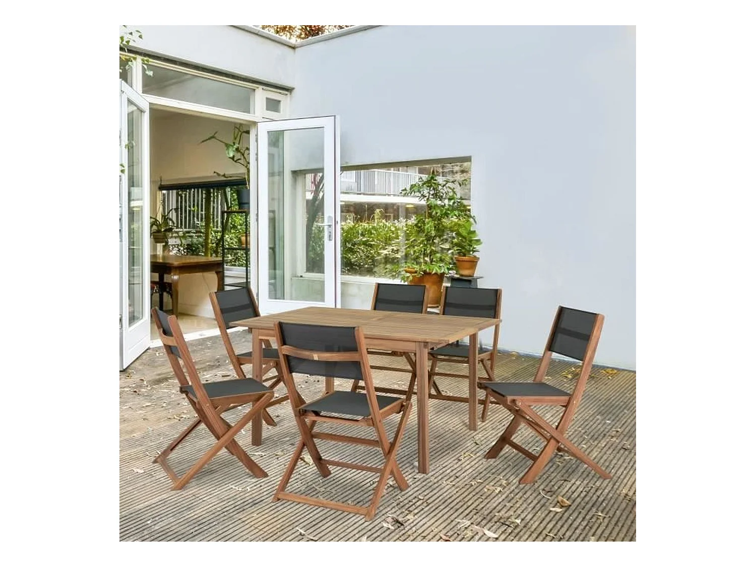 2 Gartenstühle aus Akazienholz und Sitzfläche aus Textilene – 50 x 57 x 90 cm – Grau