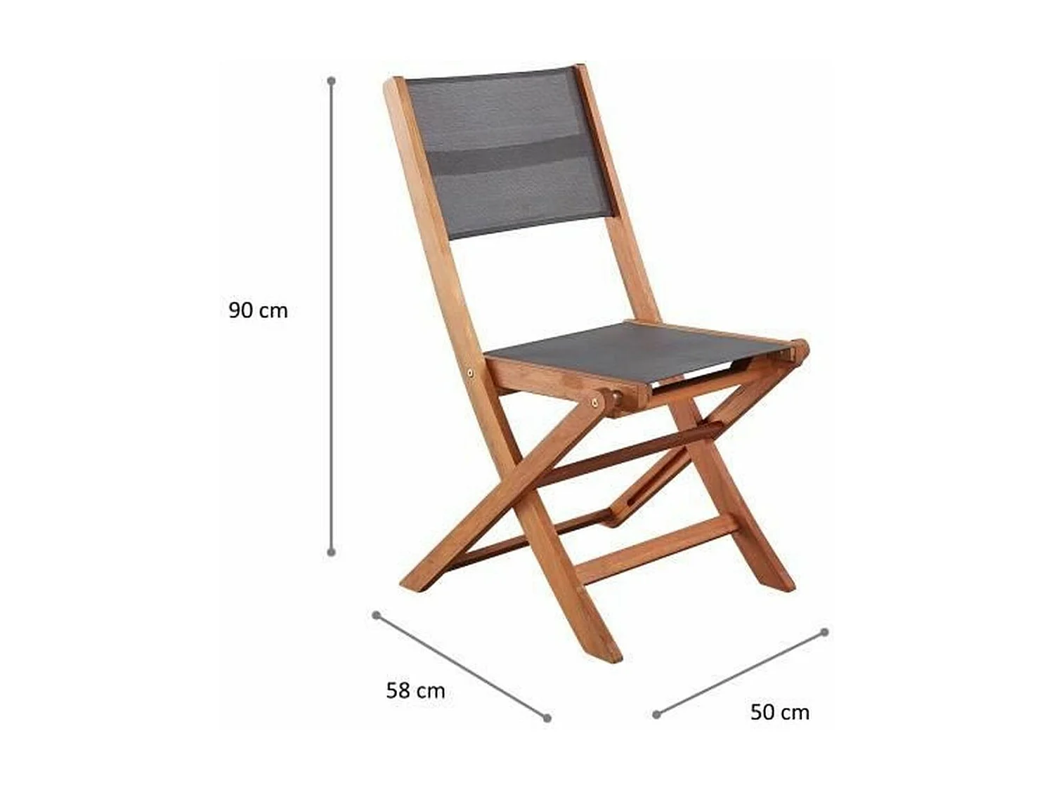 2 sedie da giardino in legno di acacia e seduta in Textilene 50 x 57 x 90 cm Grigio