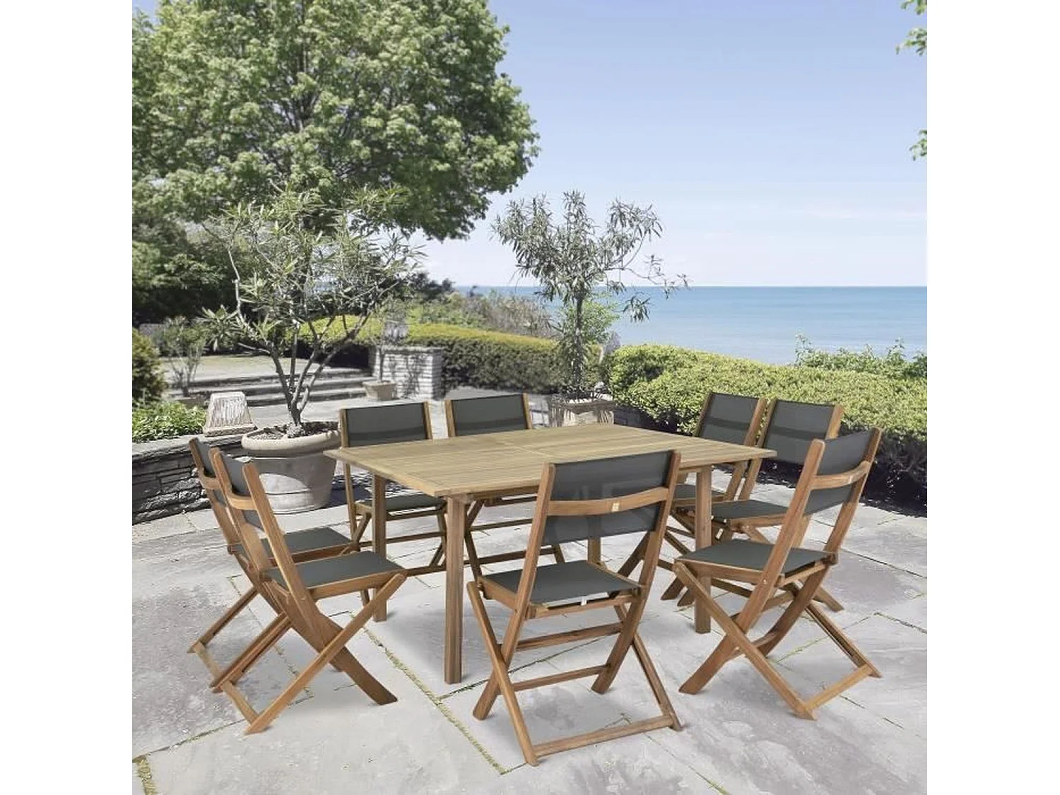 2 sedie da giardino in legno di acacia e seduta in Textilene 50 x 57 x 90 cm Grigio