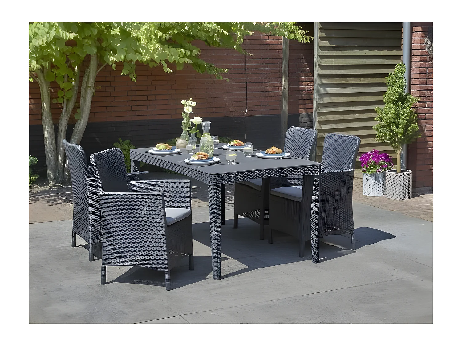 Table de jardin plateau latte - 6 personnes Imitation rotin tressée - ALLIBERT BY KETER