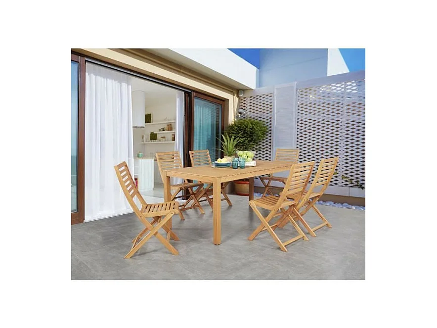 Ensemble Table et chaises de jardin - Structuré en Bois d'Eucalyptus FSC