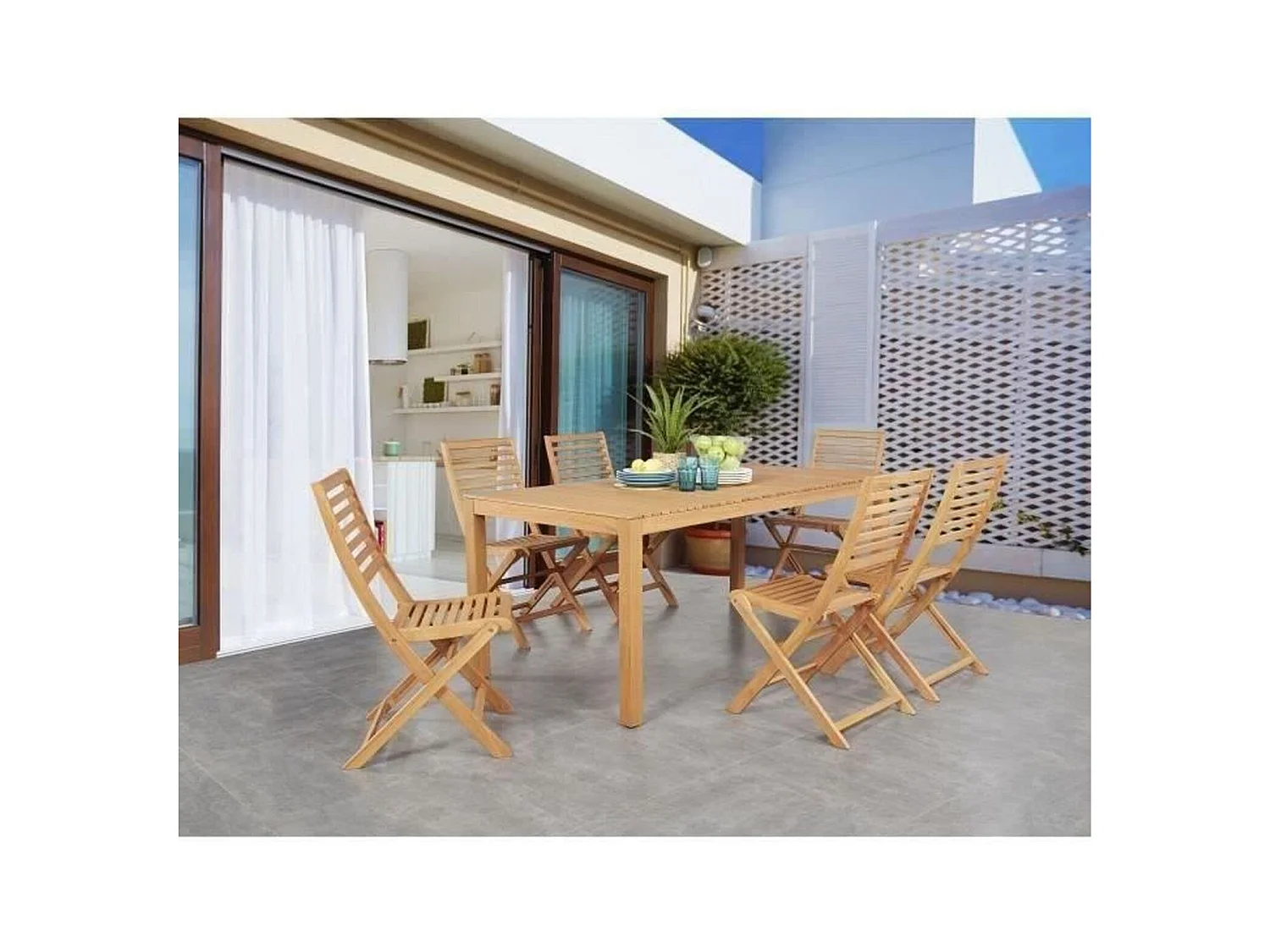 Ensemble Table et chaises de jardin - Structuré en Bois d'Eucalyptus FSC