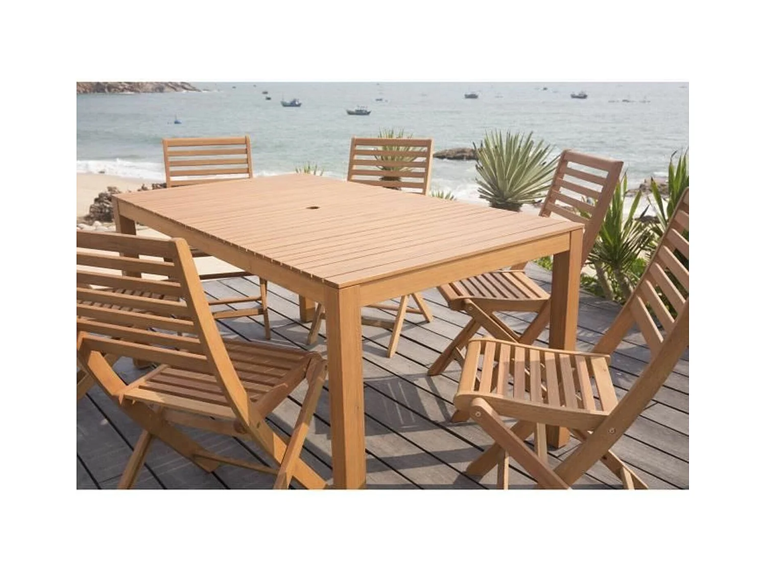 Ensemble Table et chaises de jardin - Structuré en Bois d'Eucalyptus FSC