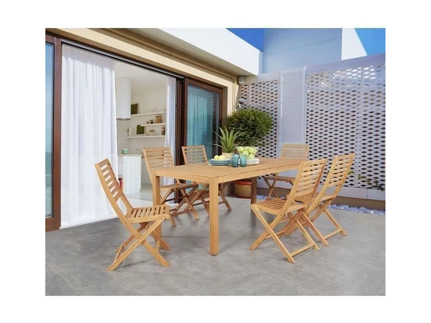 Ensemble Table et chaises de jardin - Structuré en Bois d'Eucalyptus FSC