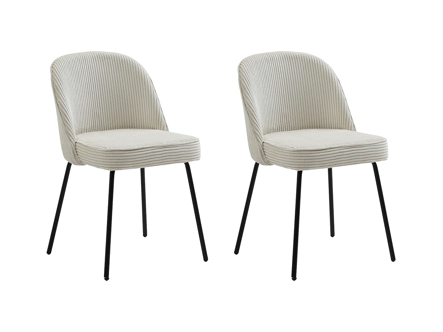 Conjunto de 2 cadeiras veludo canelado e metal preto cor creme - ALPALI