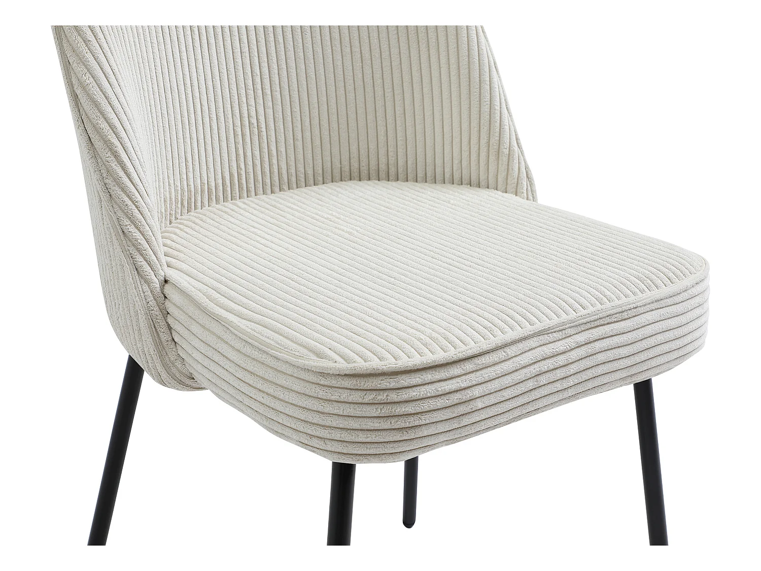 Conjunto de 2 cadeiras veludo canelado e metal preto cor creme - ALPALI