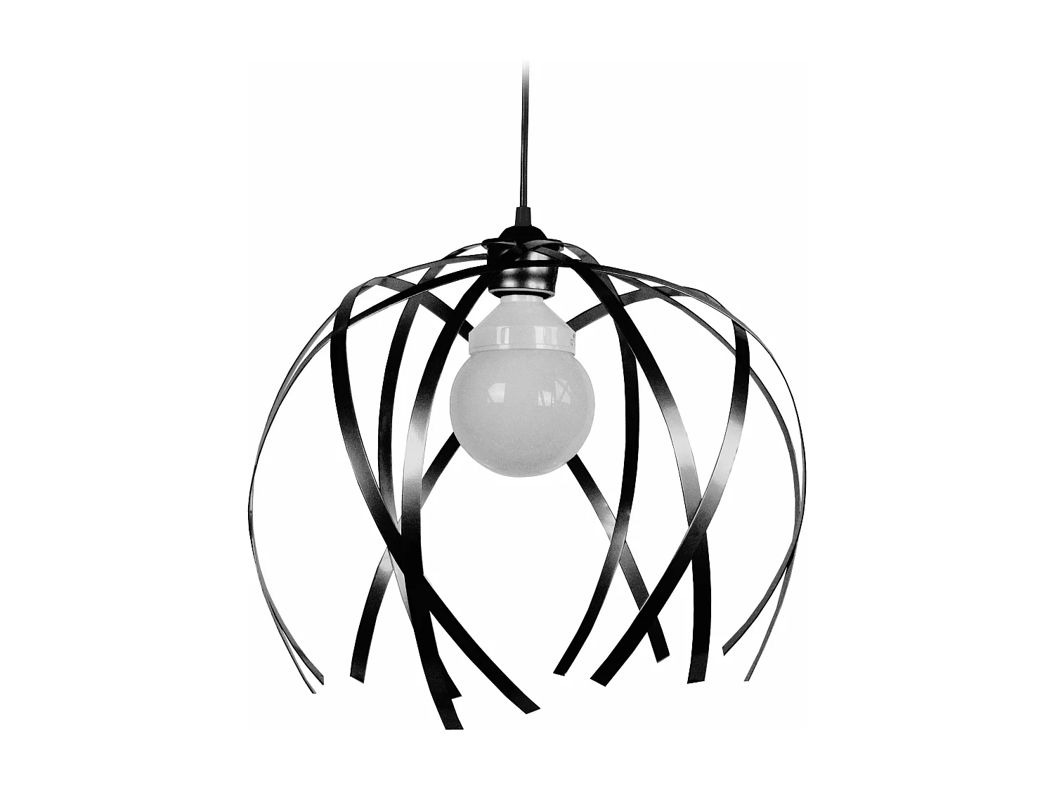 Suspension globe bandes métal  noir 96 cm.
