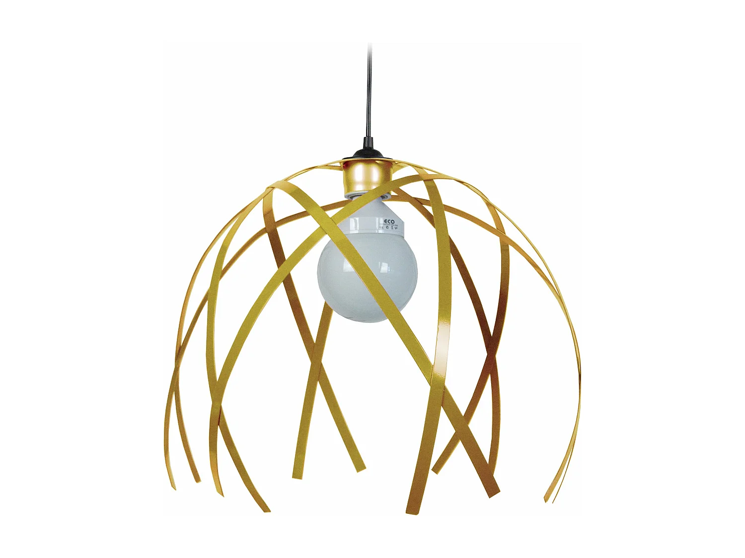 Suspension globe bandes métal  doré 96 cm.