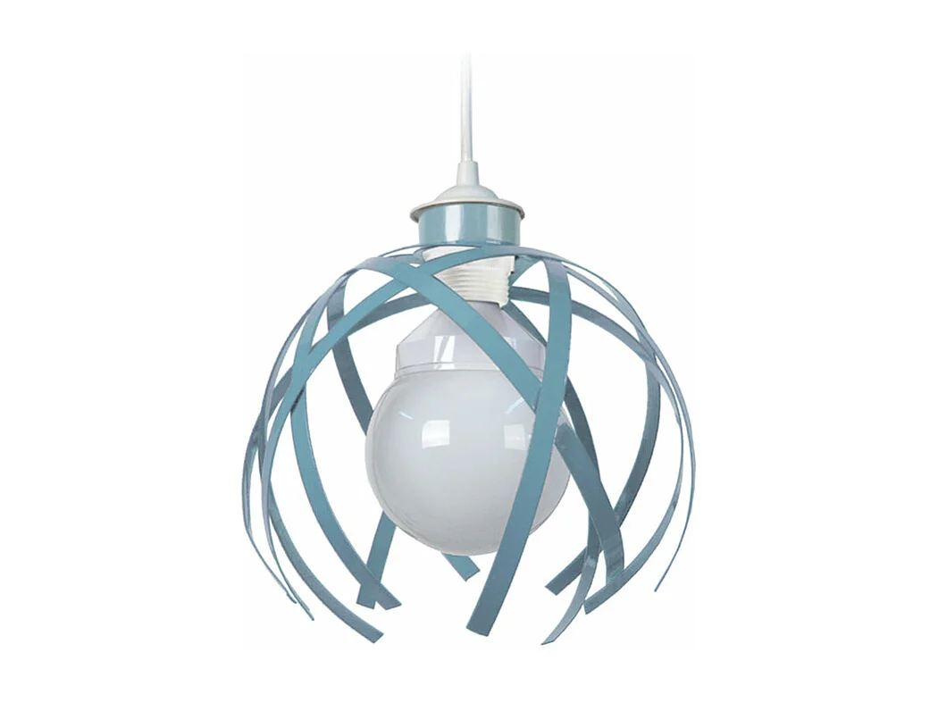 Suspension globe bandes métal bleu 80 cm.