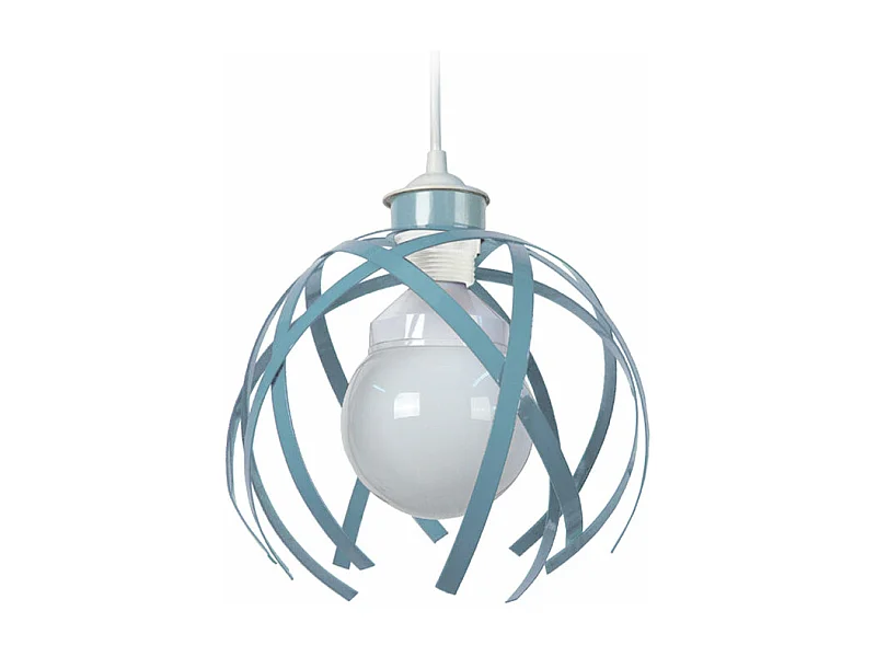 Suspension globe bandes métal bleu 80 cm.
