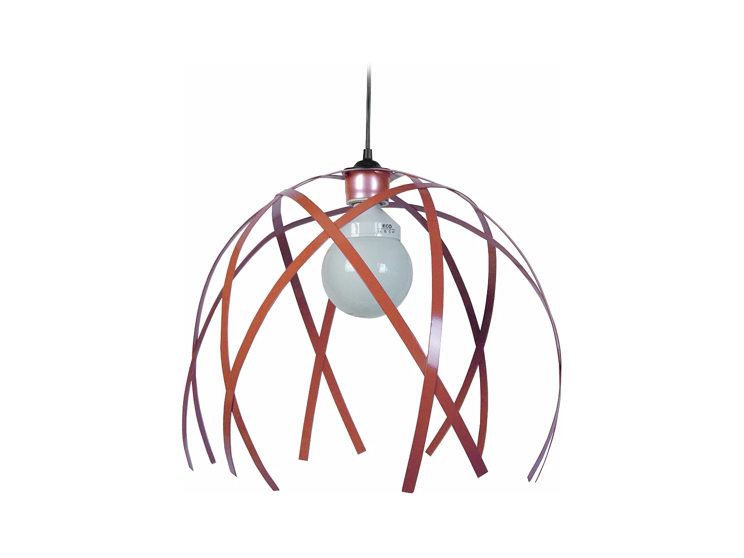 Suspension globe bandes métal  rouge 96 cm.